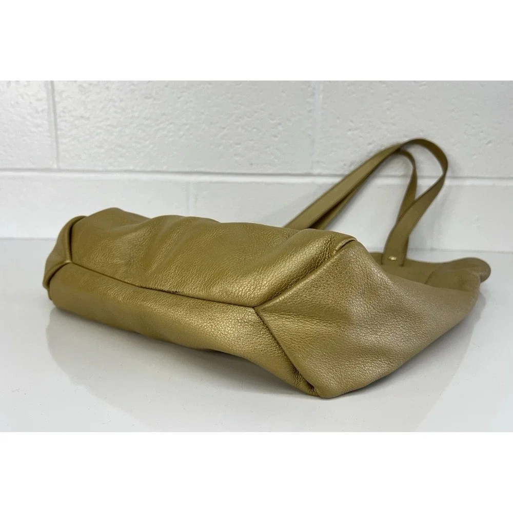 Lauren Ralph Lauren Metallic Gold Magnetic Closure Leather Tote Shoulder Bag‎